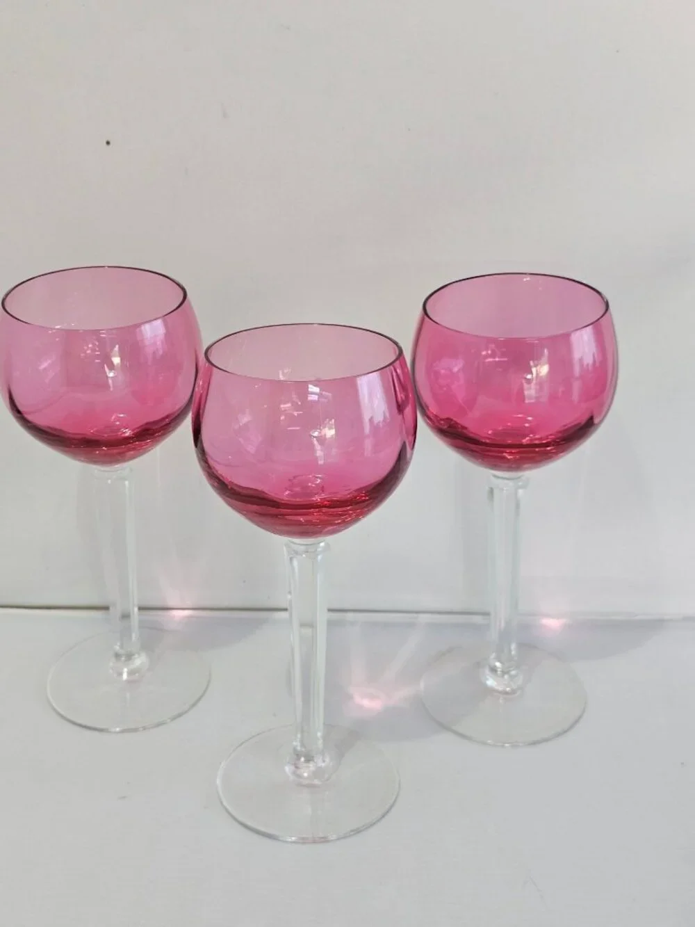 Cranberry Pink Wine Glasses Set/3 Mid Century Modern Vintage Cocktail Goblets Fa - Picture 7 of 9